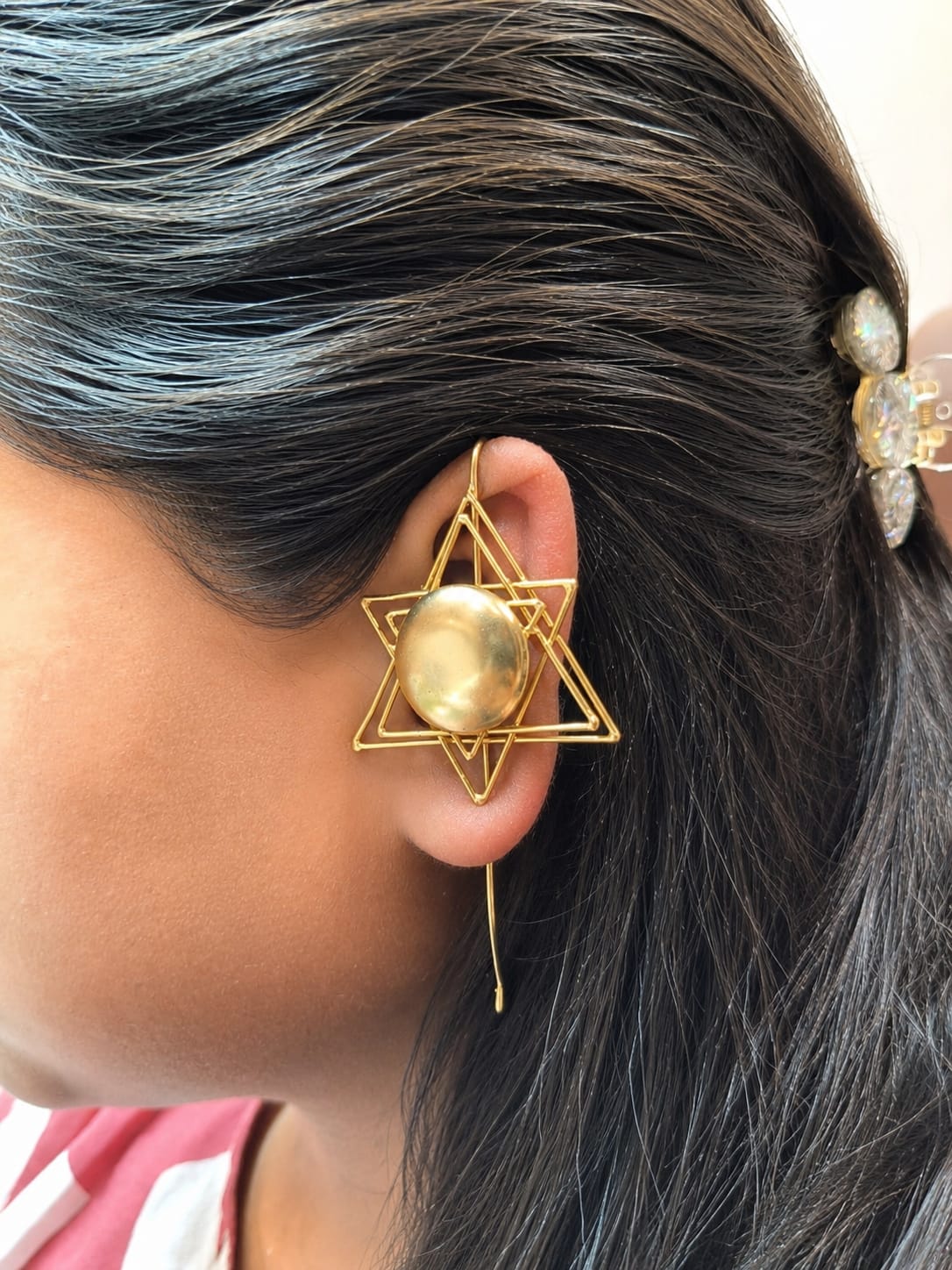 Architectural Hexagram Statement Ear Cuff