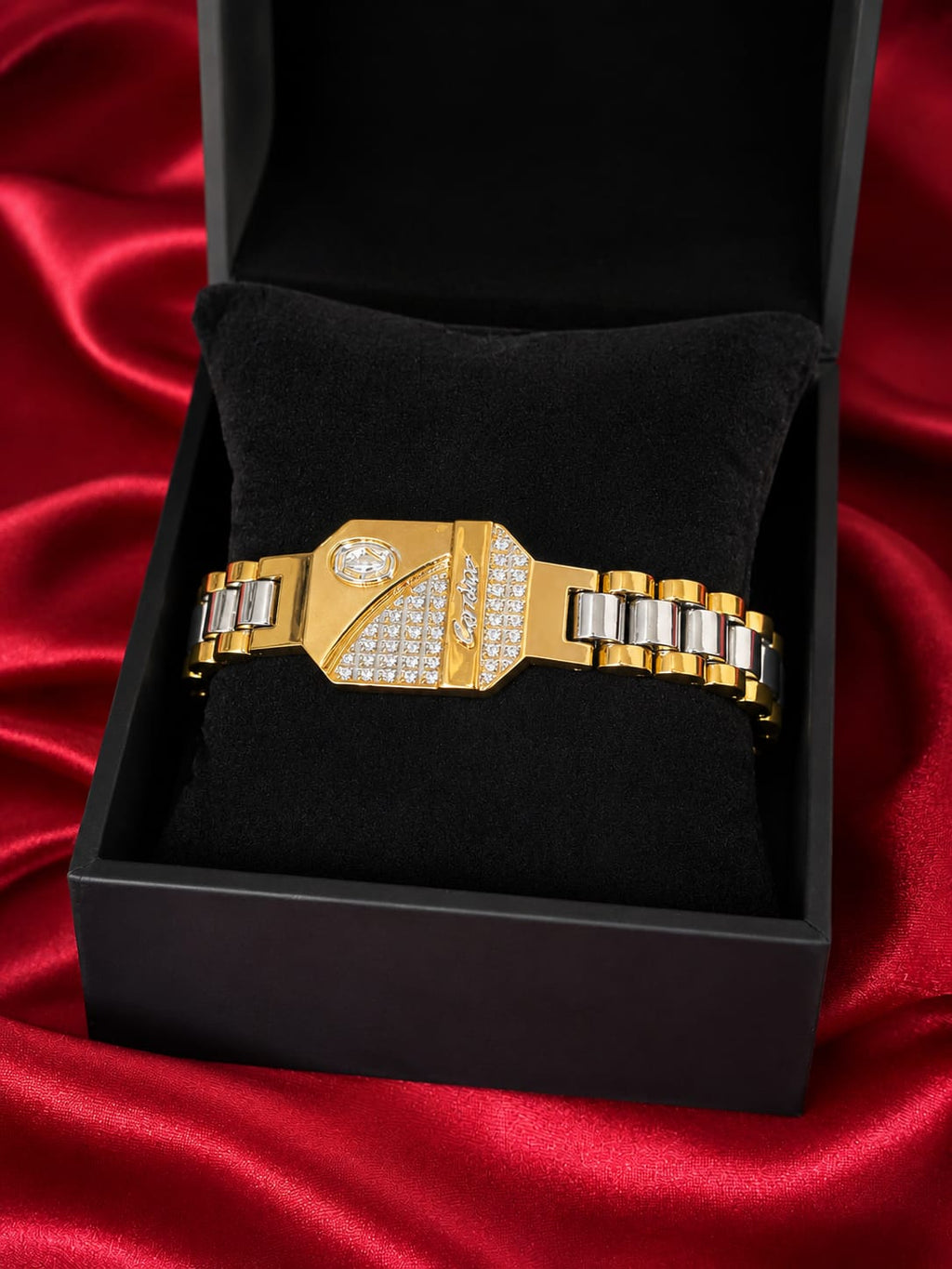 Premium Watch-Strap Style Gold Plated Bracelet for Men