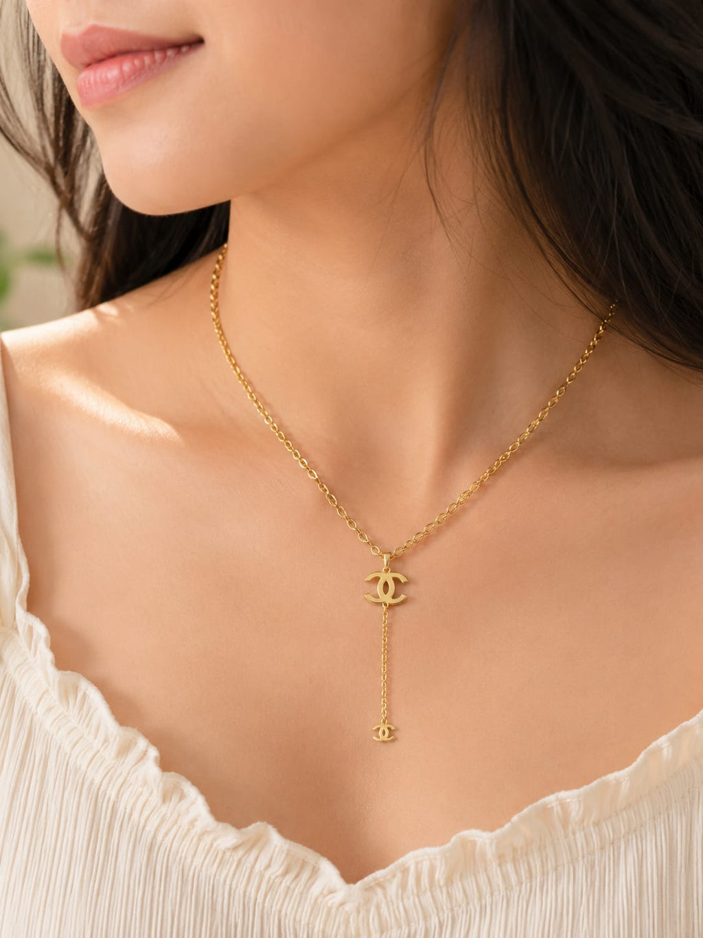 Interlocking Logo Y-Drop Lariat Necklace