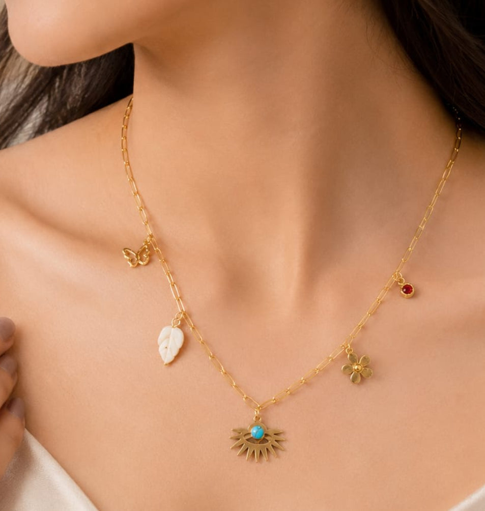 Eclectic Garden & Protective Multi-Charm Statement Necklace,