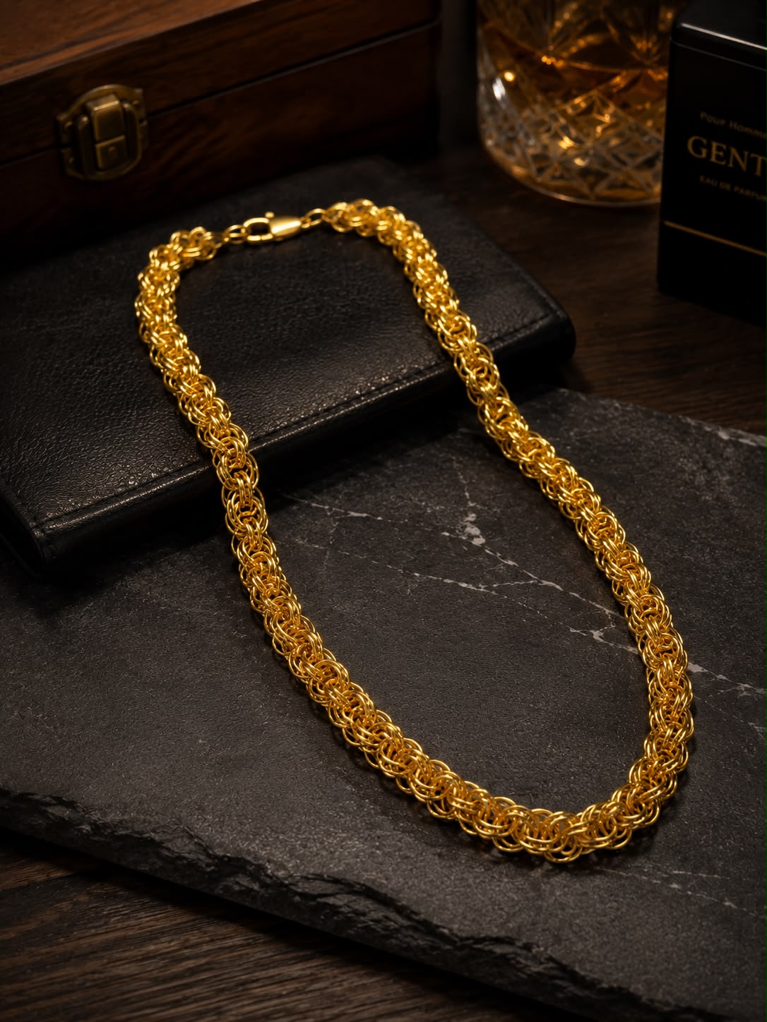 Bold traditional golden Byzantine mesh chain