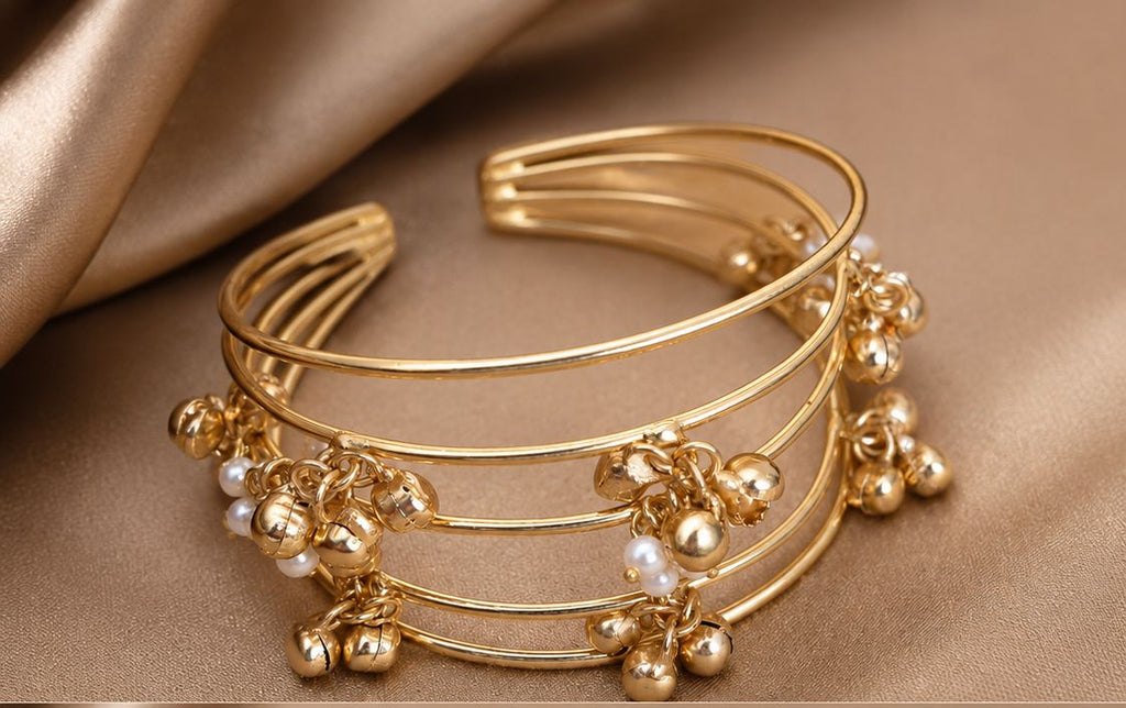 Traditional Kashmiri-inspired Multi-Layer Ghungroo Cuff Bracelet