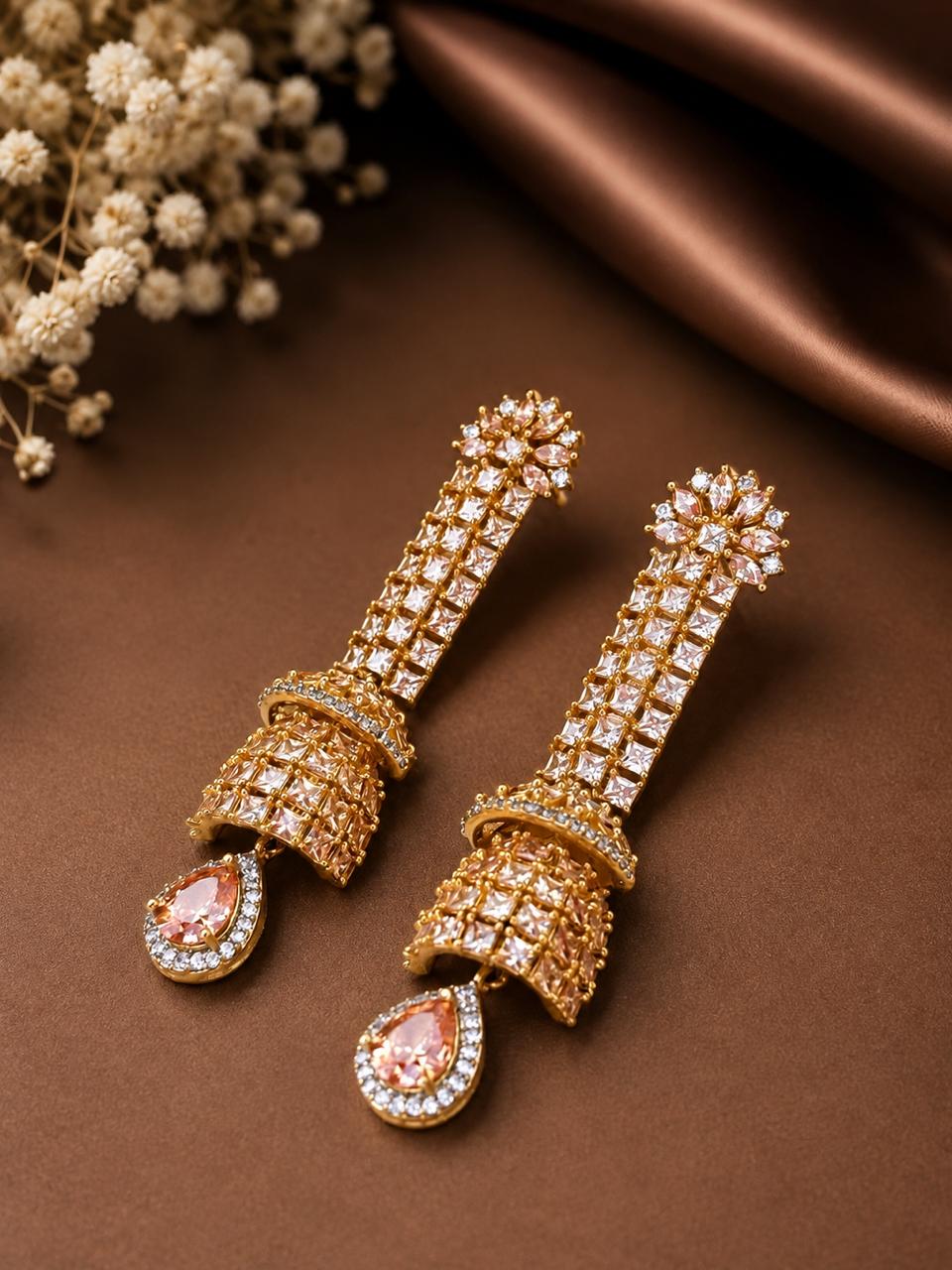 Elegant Champagne Zircon Long Drop Earrings