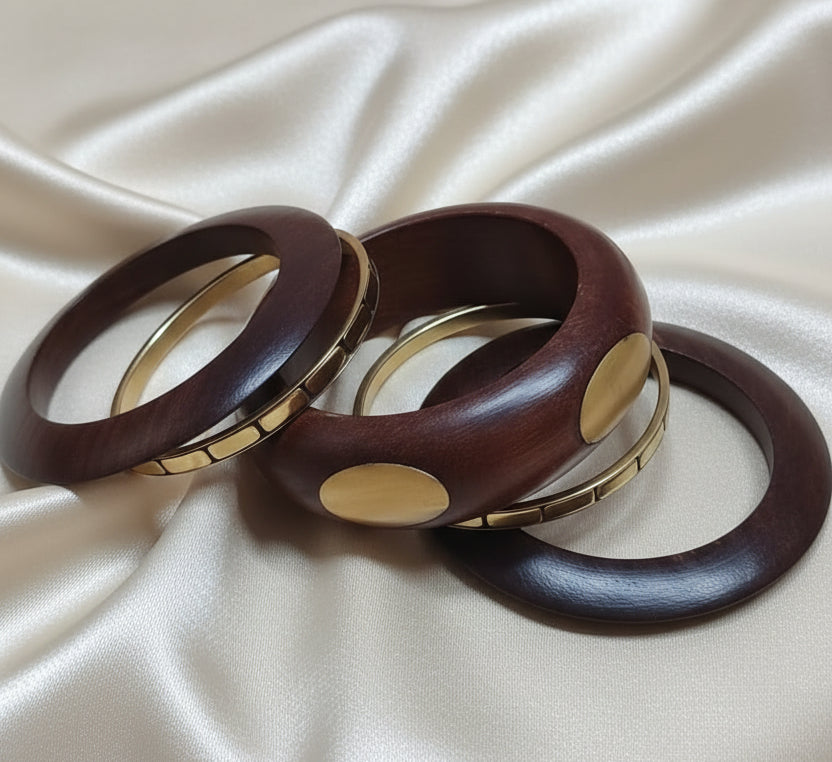 Handcrafted Wooden & Brass Statement Bangle Stack