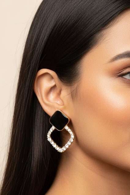 Korean-style geometric drop earrings