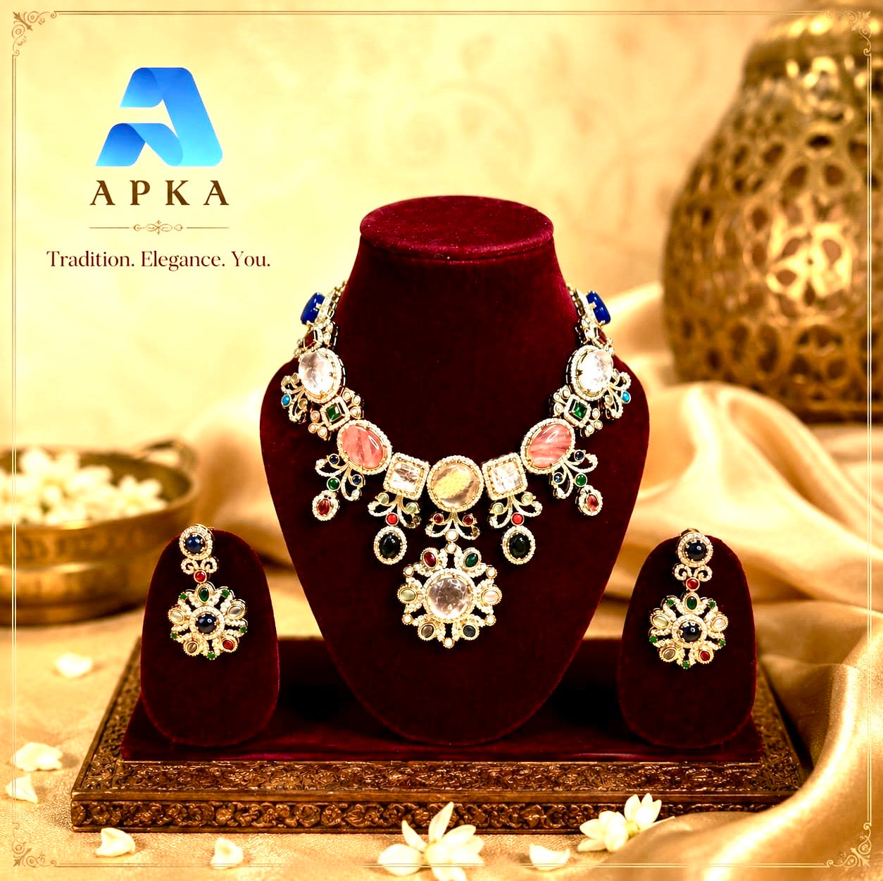 Multi colour doublet stone statement necklace