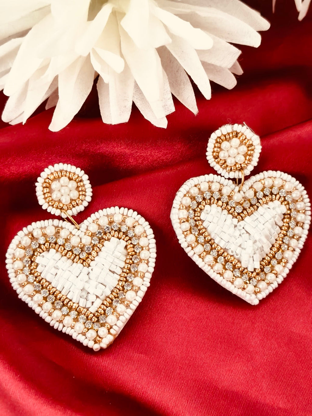 Handmade Beaded Heart Statement Earrings