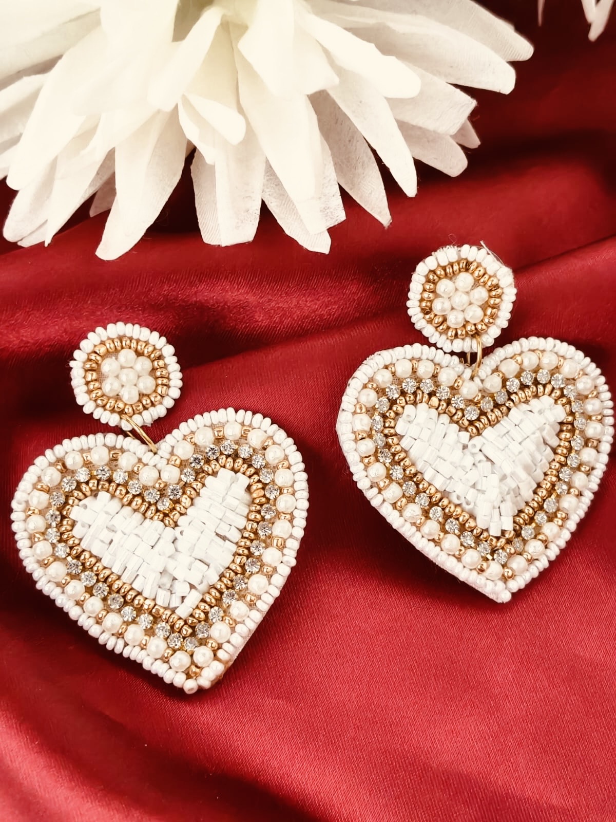 Handmade Beaded Heart Statement Earrings