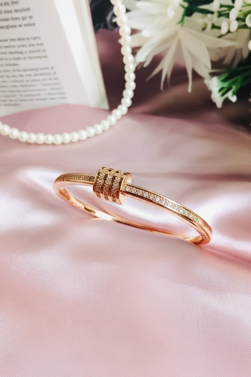 Cylinder Barrel Charm Bangle Bracelet (Rose Gold)