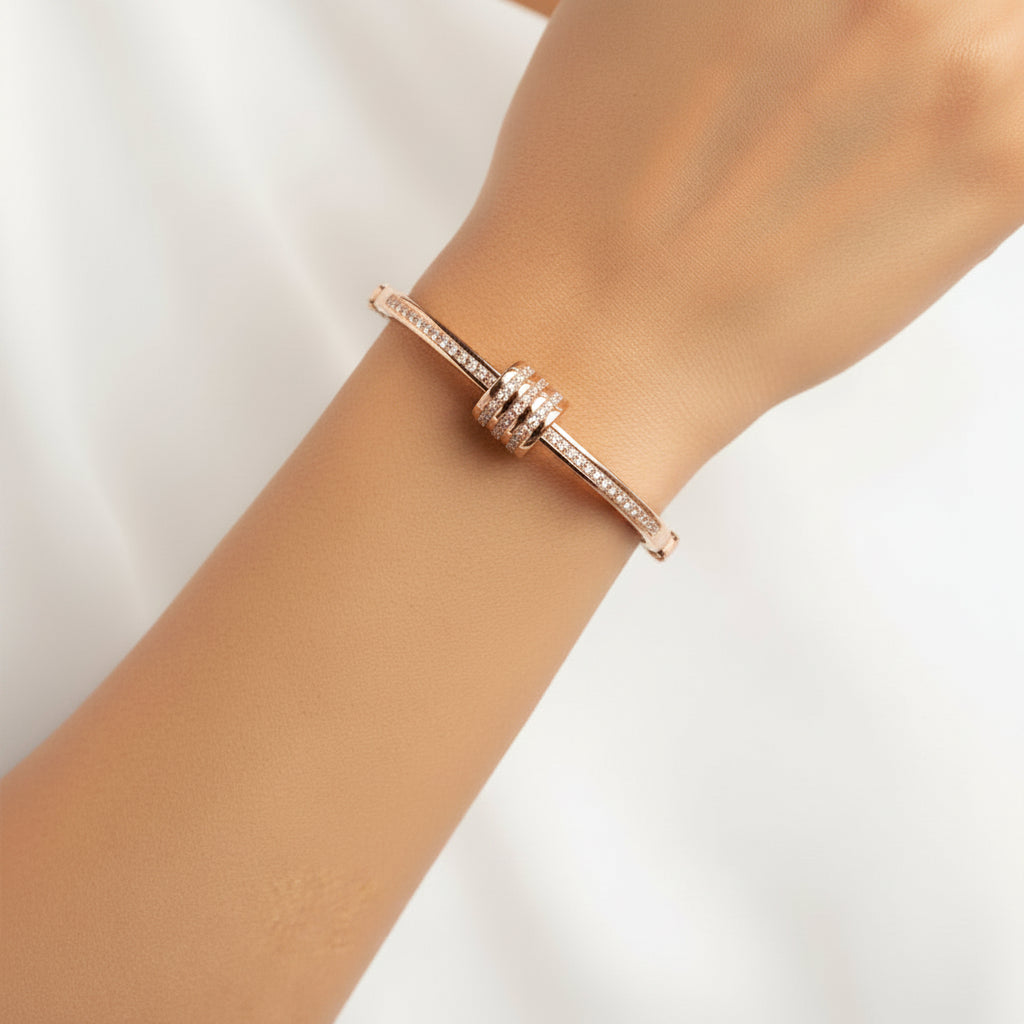 Cylinder Barrel Charm Bangle Bracelet (Rose Gold)