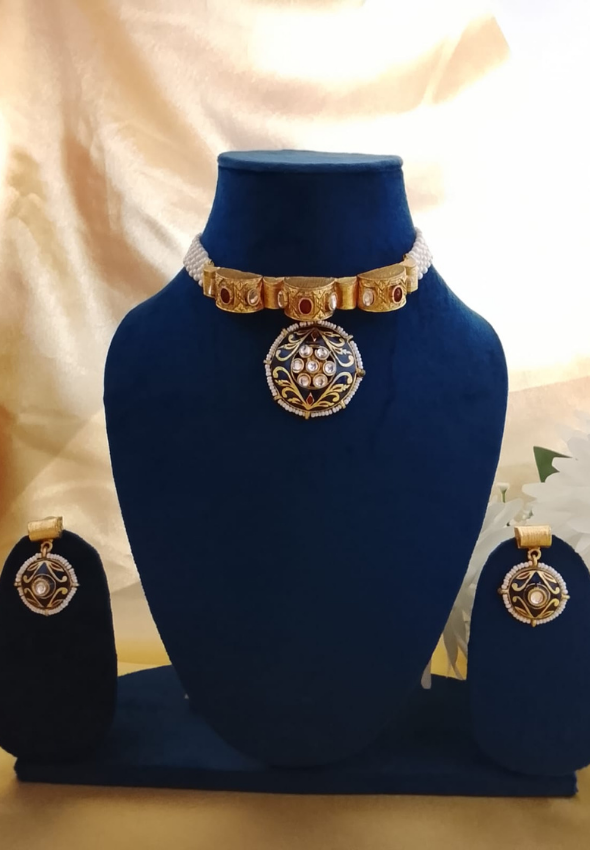 Meenakari antique choker with kundan art