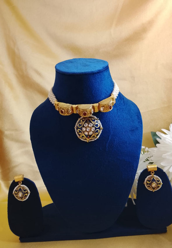 Meenakari antique choker with kundan art
