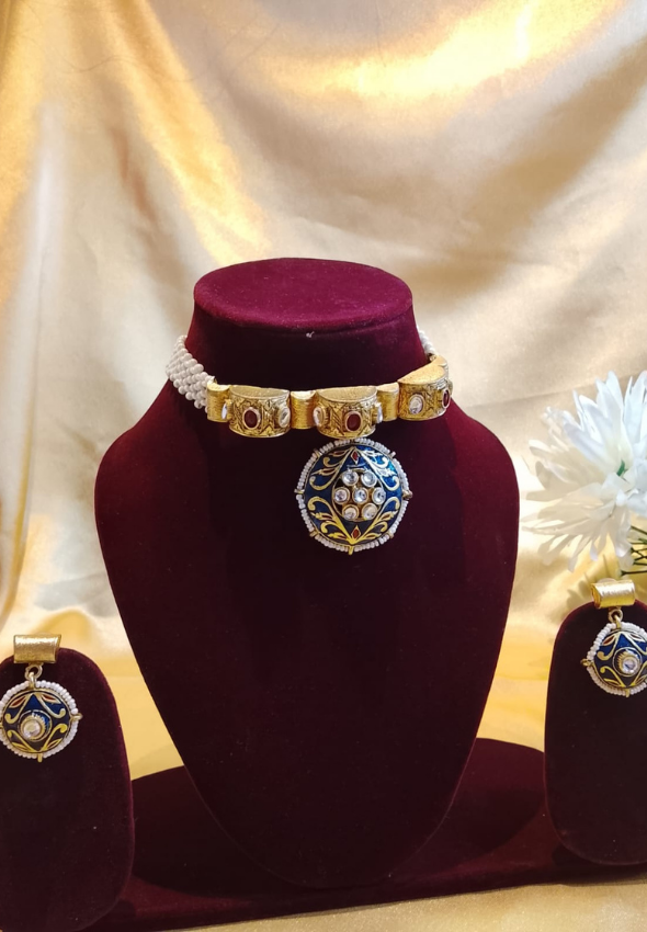 Meenakari antique choker with kundan art