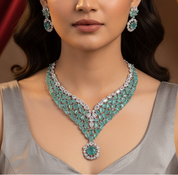 AD Mint Green Crystal necklace set