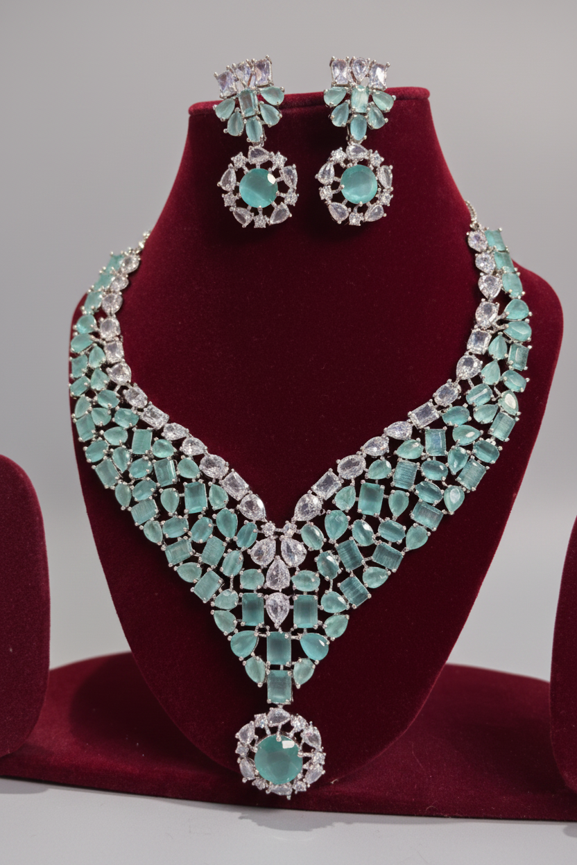 AD Mint Green Crystal necklace set
