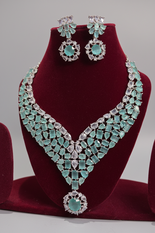 AD Mint Green Crystal necklace set