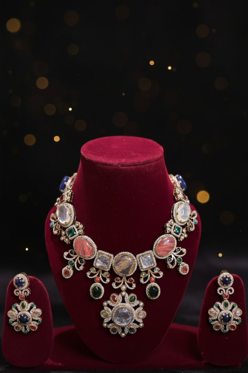 Multi colour doublet stone statement necklace