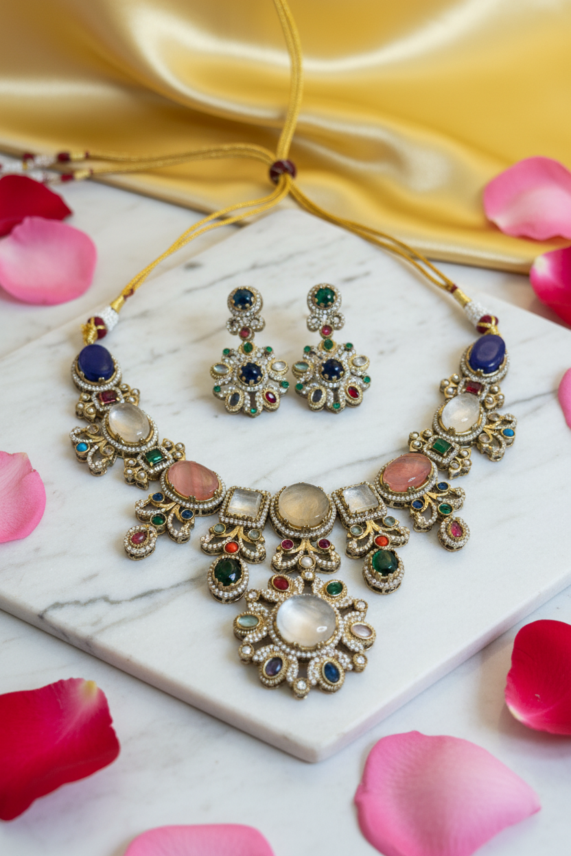 Multi colour doublet stone statement necklace