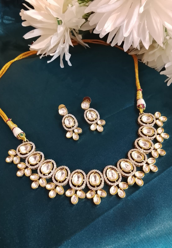 AD polki choker with floral drops