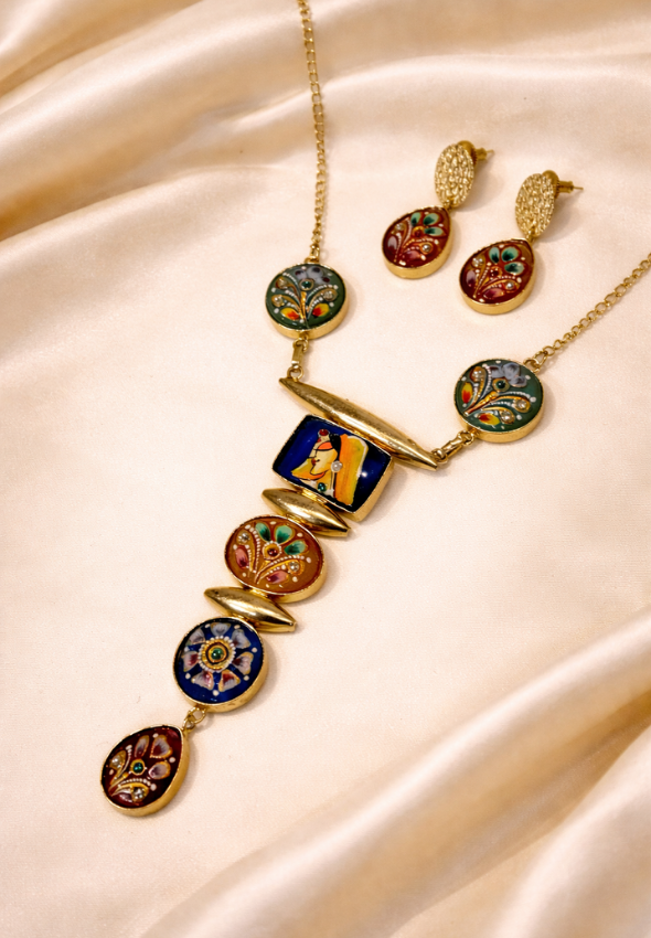 Tanjor art work in brass material necklace set