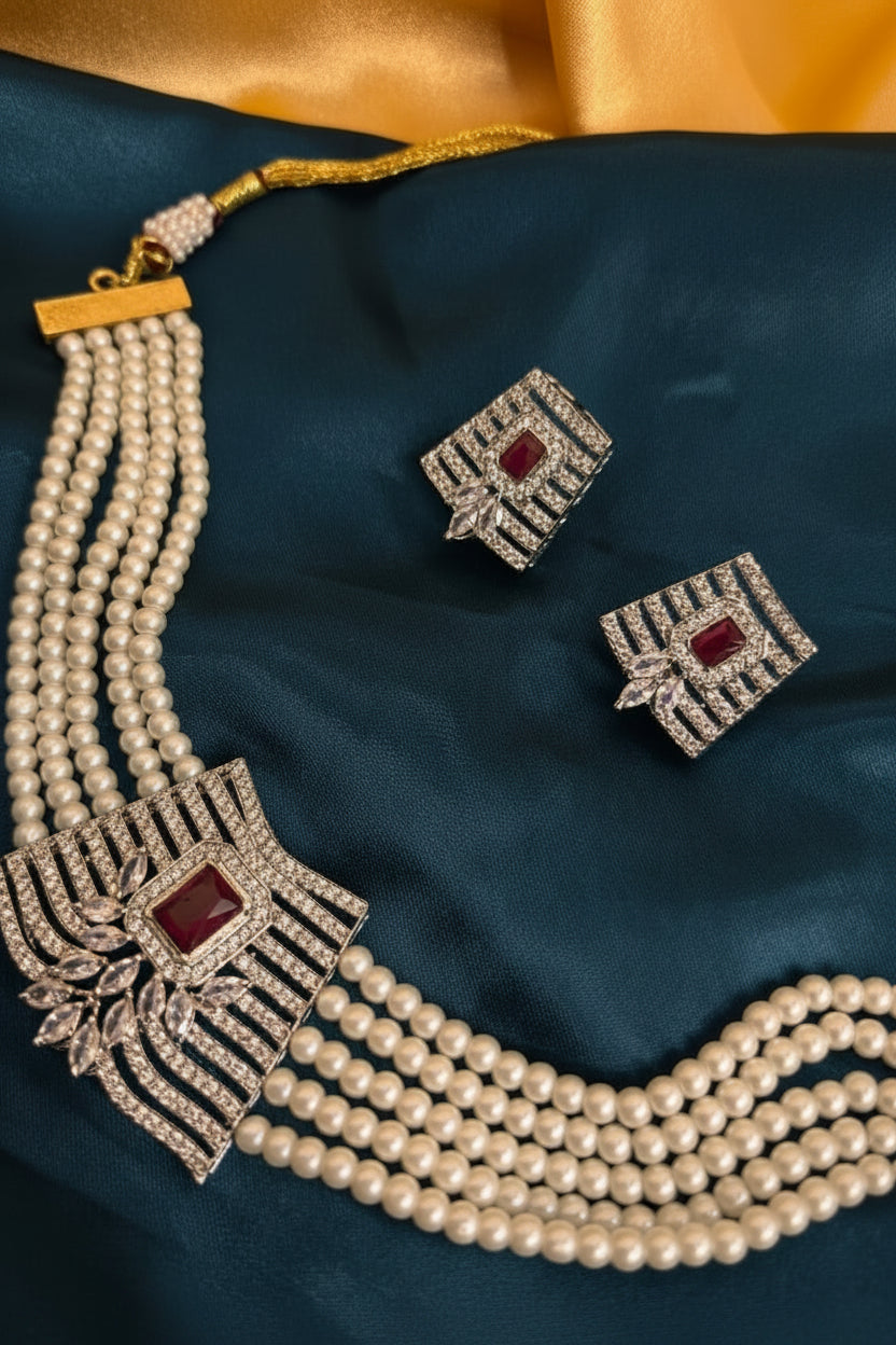 AD choker with 5 pearl strands