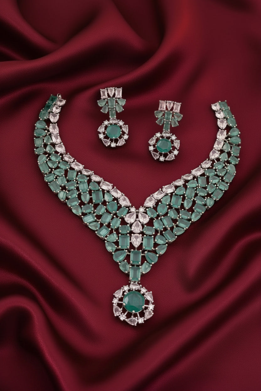 AD Mint Green Crystal necklace set