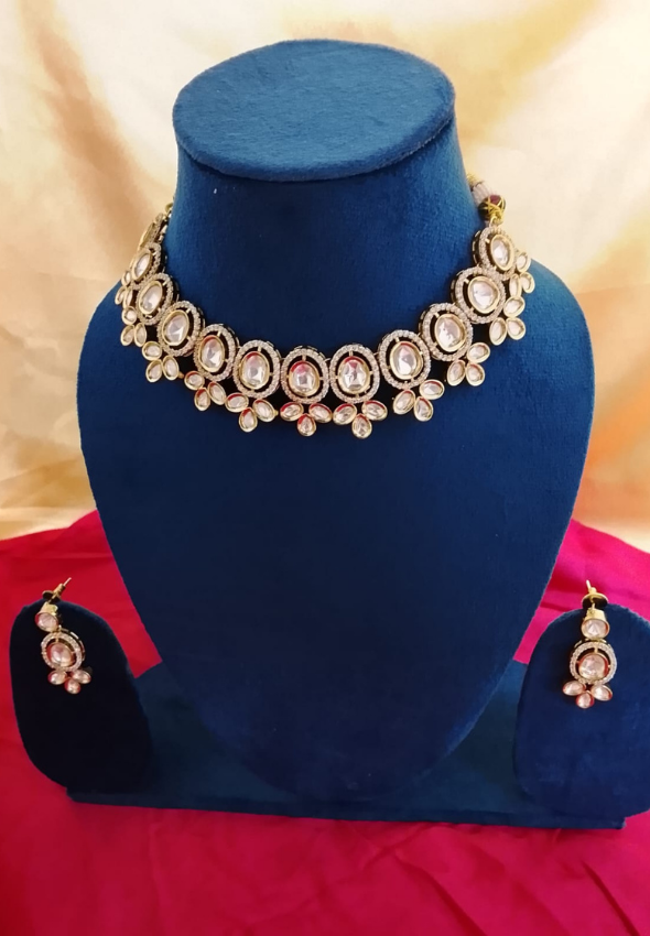 AD polki choker with floral drops