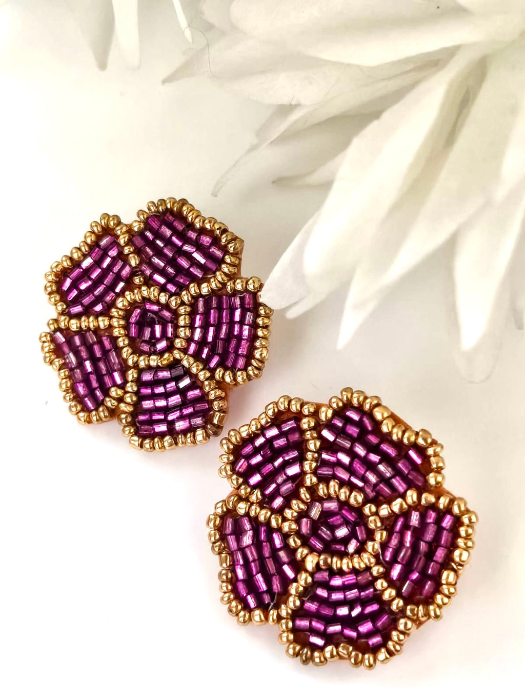Handcrafted floral beaded stud earrings