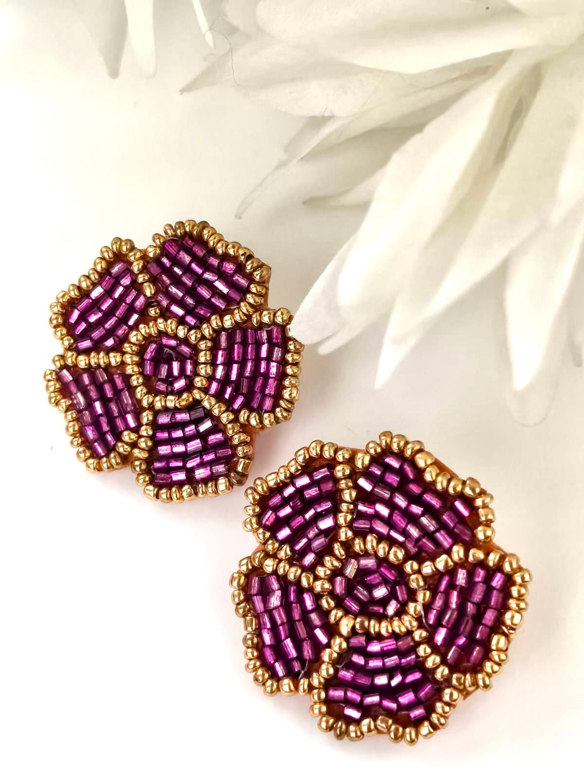 Handcrafted floral beaded stud earrings