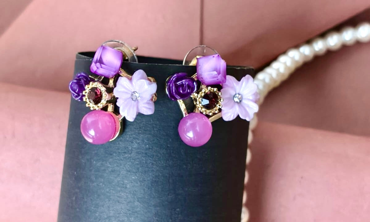 Violet Bloom Pastel Floral Stud Earrings