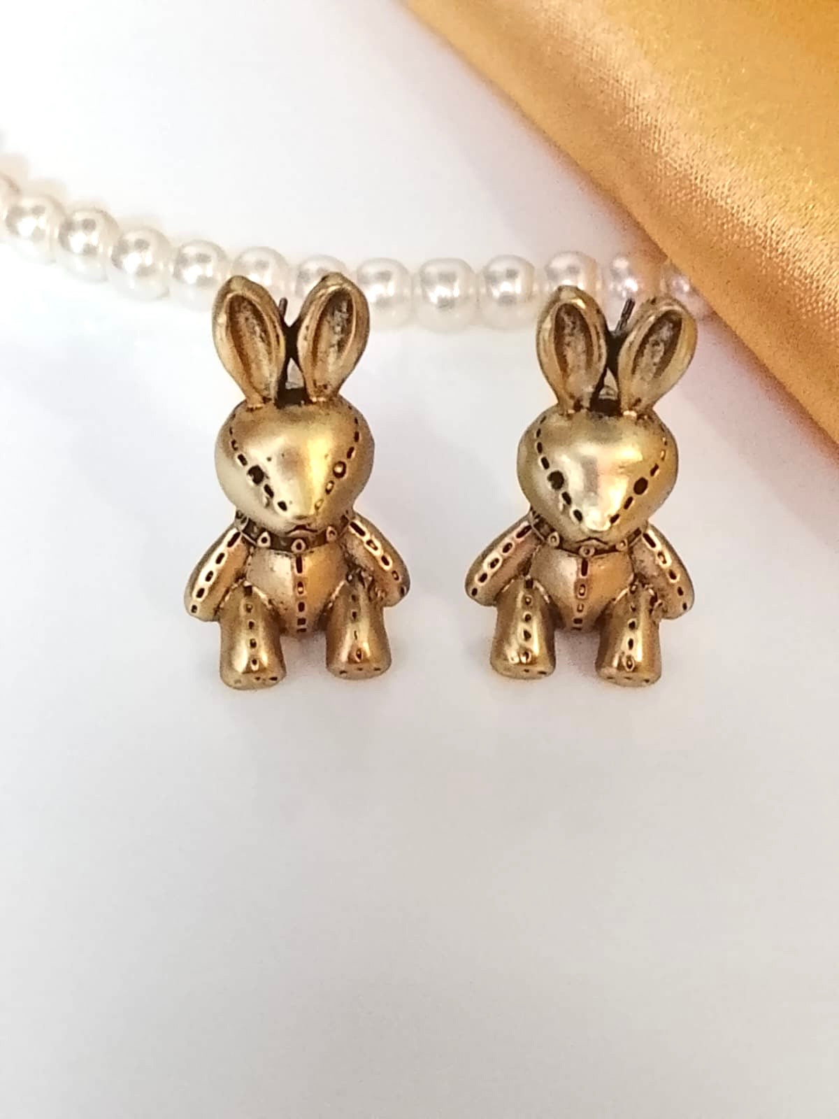 Antique Gold Plated Plush Bunny Stud Earrings