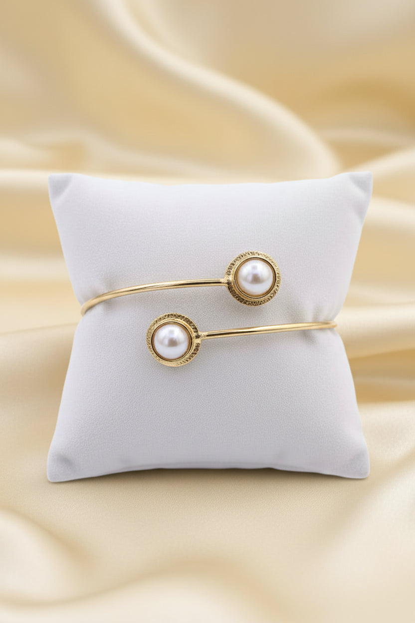 Dual Pearl Brass Handmade Cuff