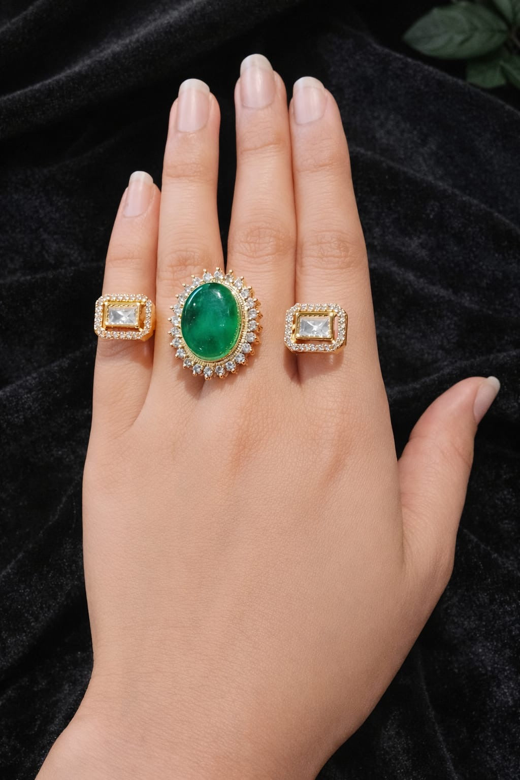 Royal emerald and diamond multi-finger statement ring