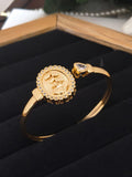 Gold-Plated Virgin Mary Oval Medallion Bangle with Cubic Zirconia Border