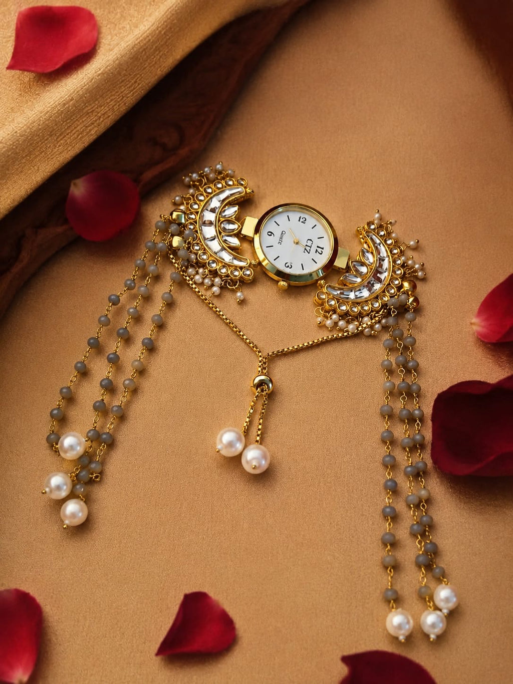 Kashmiri Kundan Moon Watch Bracelet