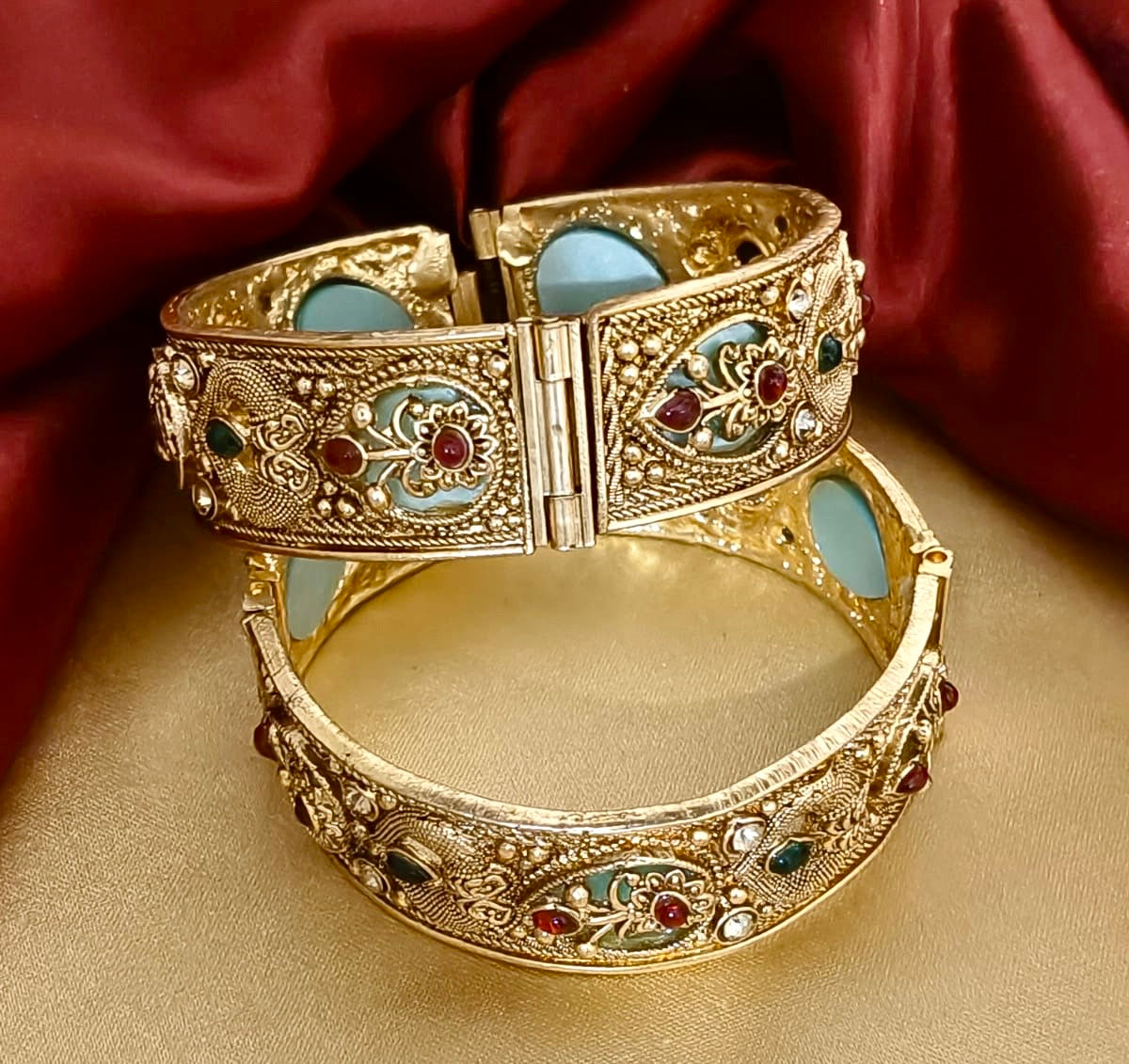 Royal Pota Stone Antique Gold-Plated Kada Bangles,