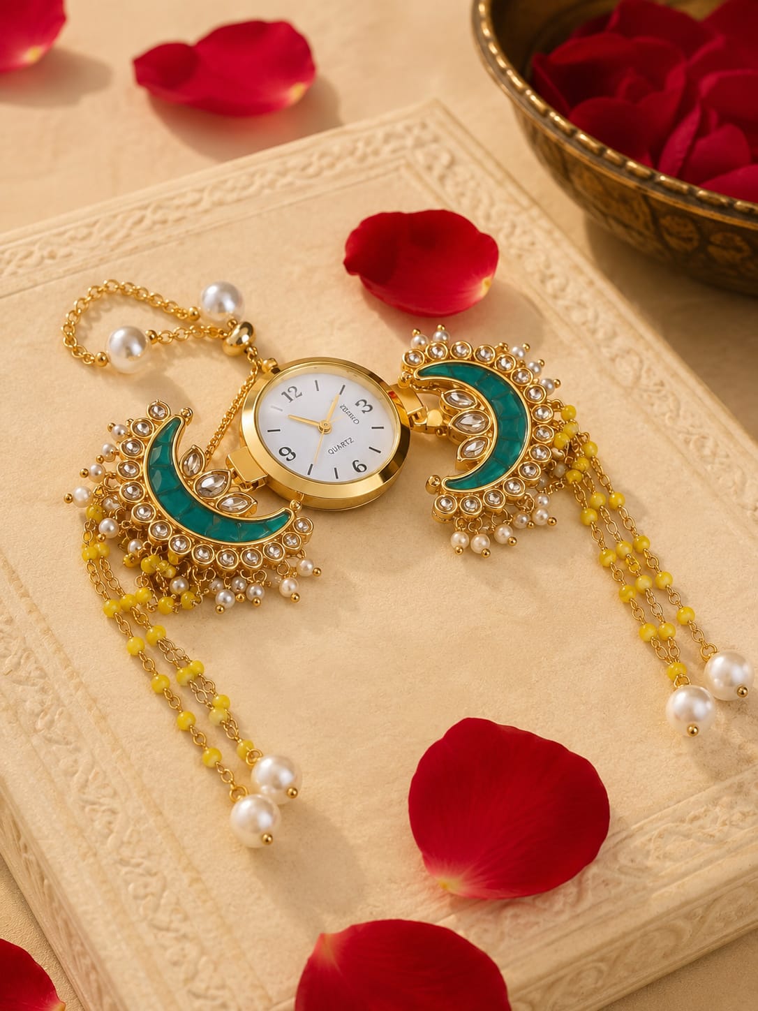 Kashmiri Kundan Moon Watch Bracelet