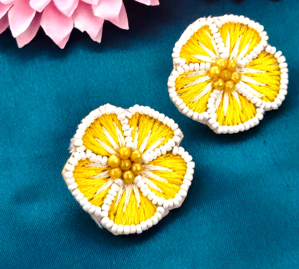 Handcrafted floral embroidered stud earrings