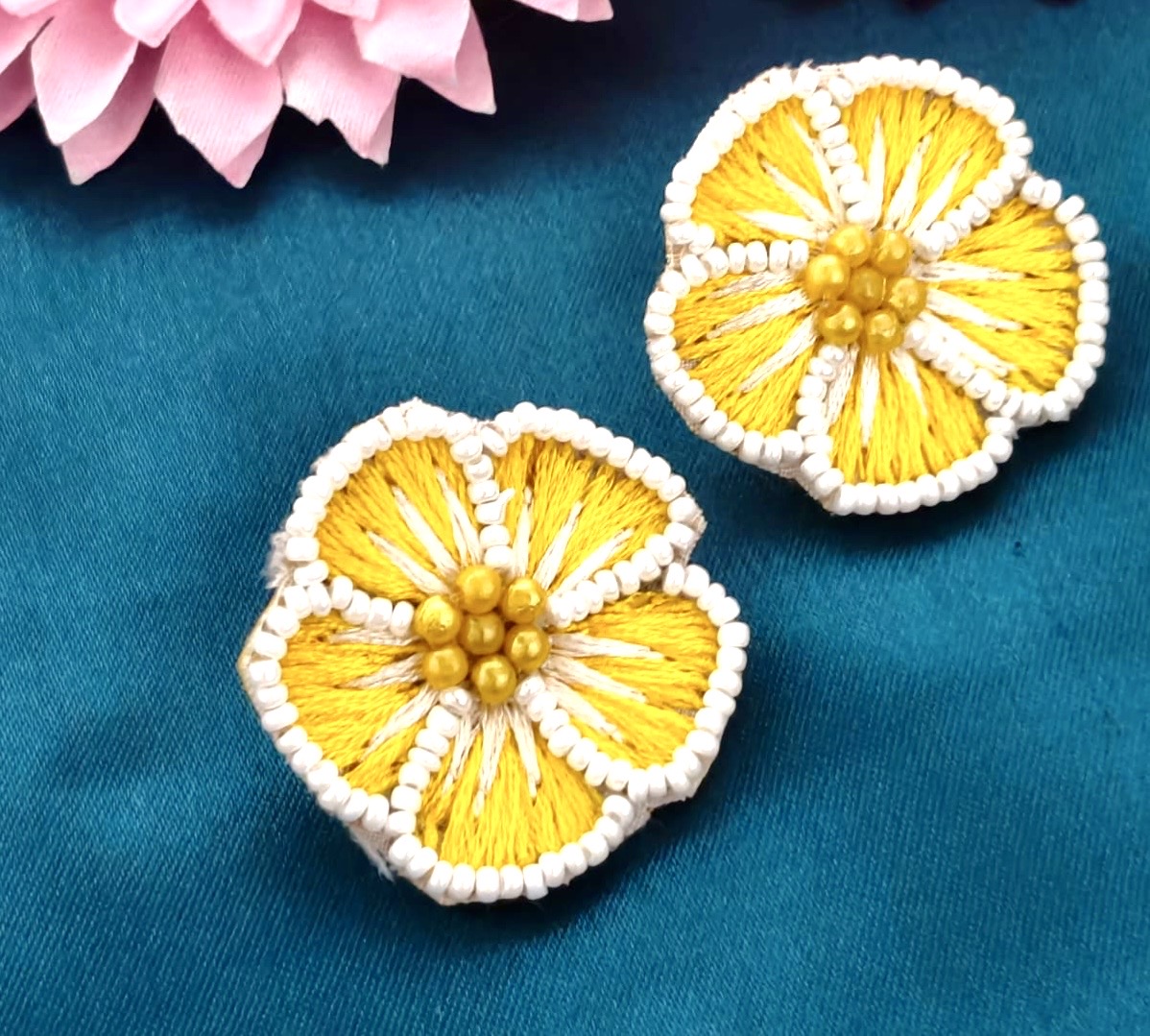Handcrafted floral embroidered stud earrings