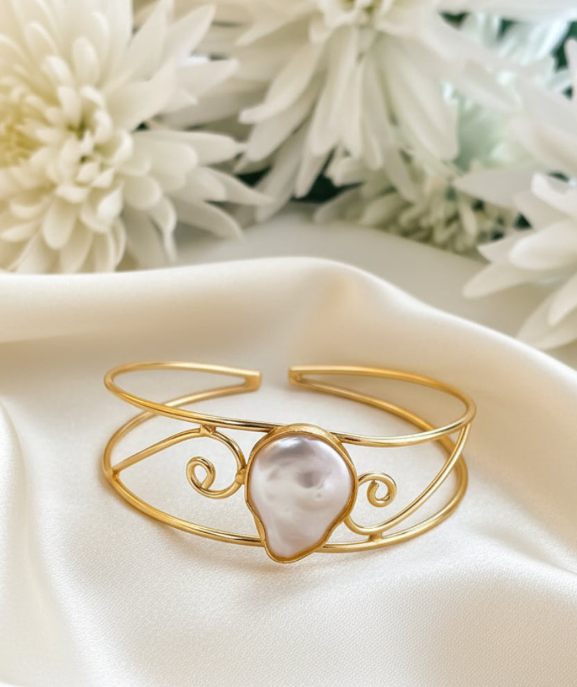 Pearl And Brass Handmade Bracelet