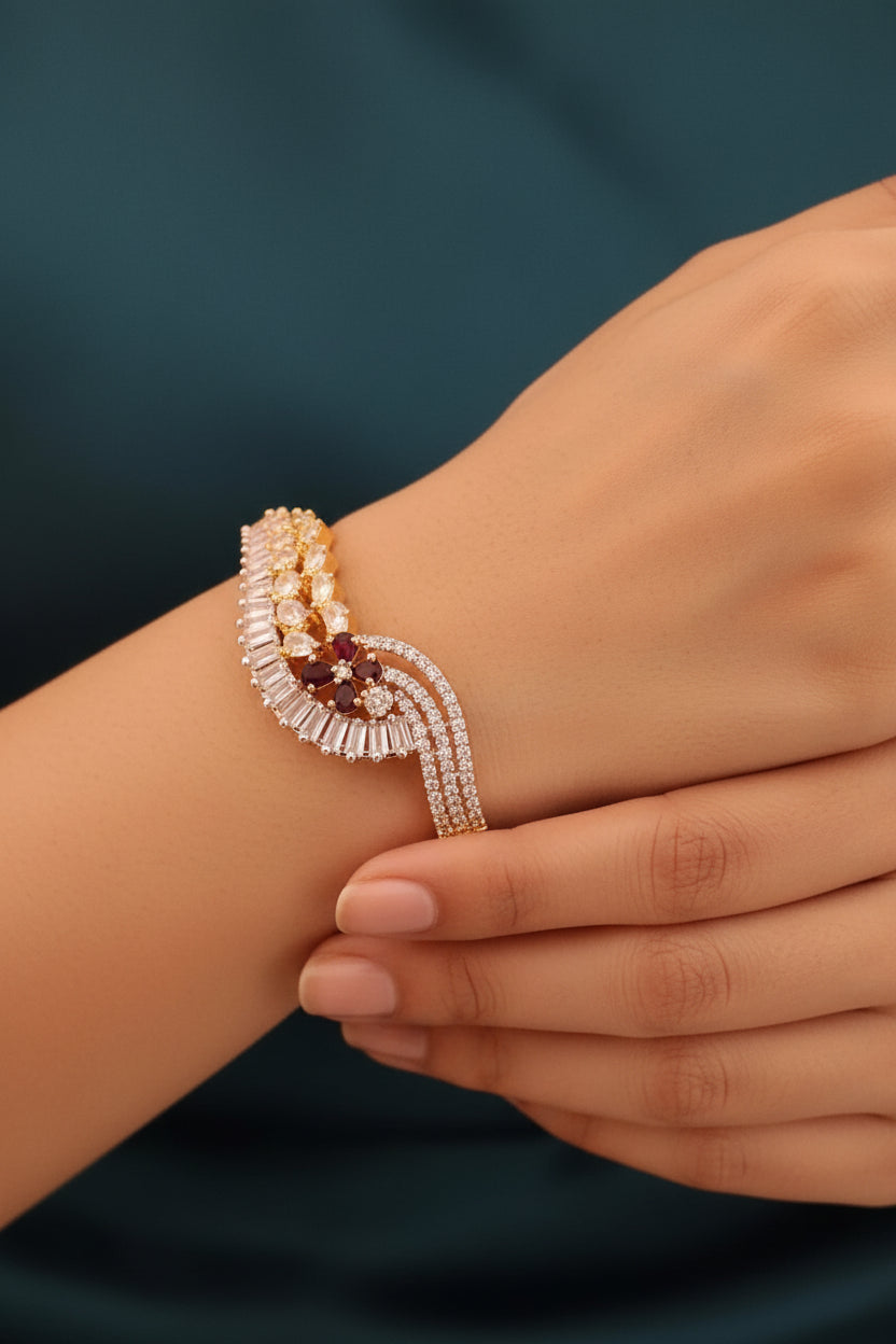 American Diamond Flower Design Bracelet