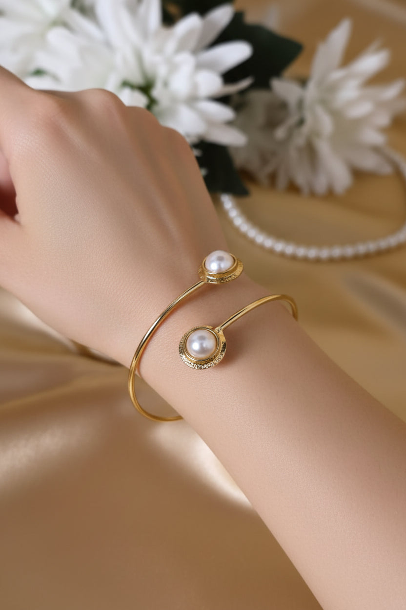 Dual Pearl Brass Handmade Cuff