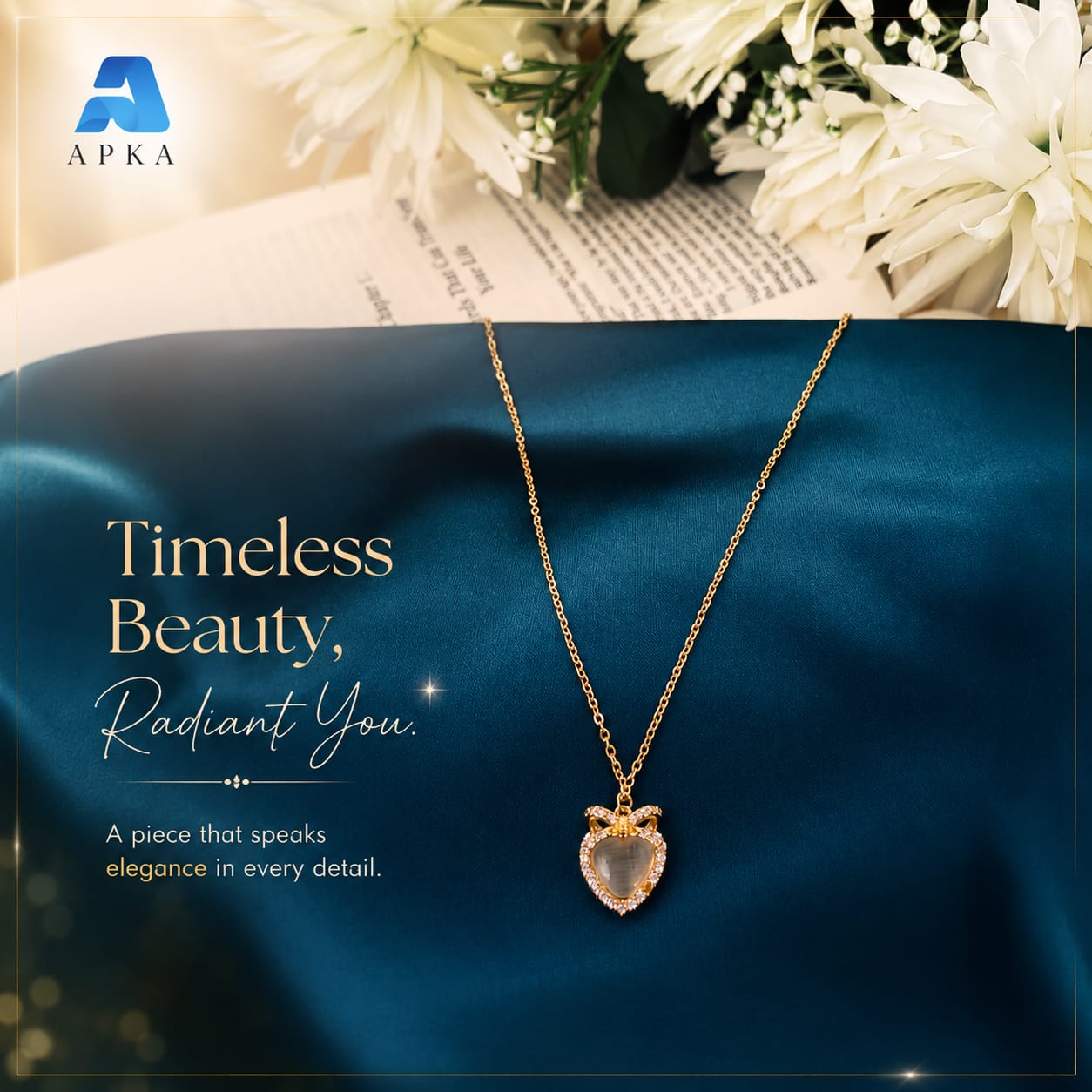 Dainty Cable Chain Necklace with Bow-Tied Crystal Heart Pendant