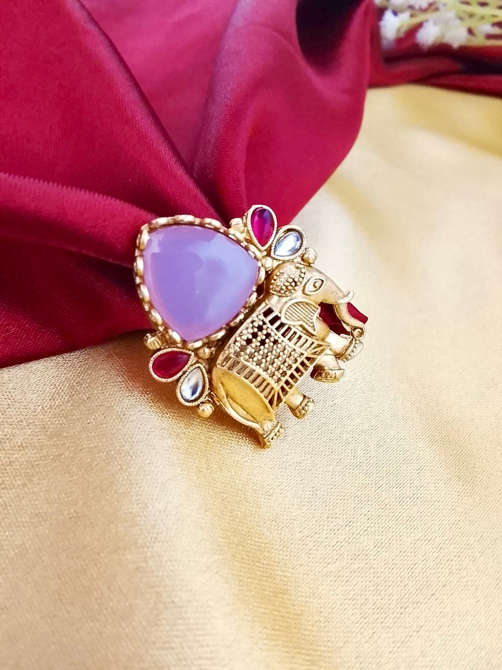 Antique gold-plated Rajwadi elephant cocktail ring