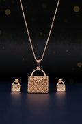 Rose Gold Handbag Pendant Necklace and Earrings Set