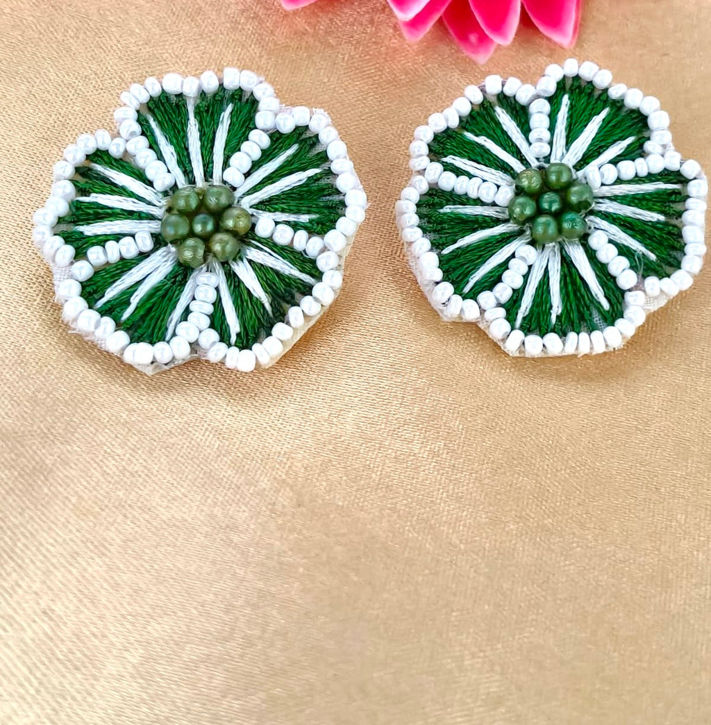 Handcrafted floral embroidered stud earrings