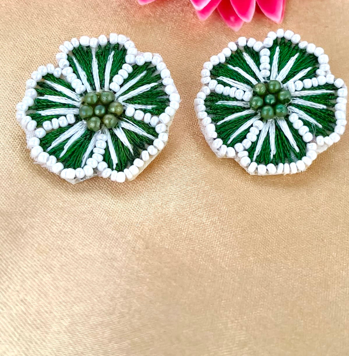 Handcrafted floral embroidered stud earrings