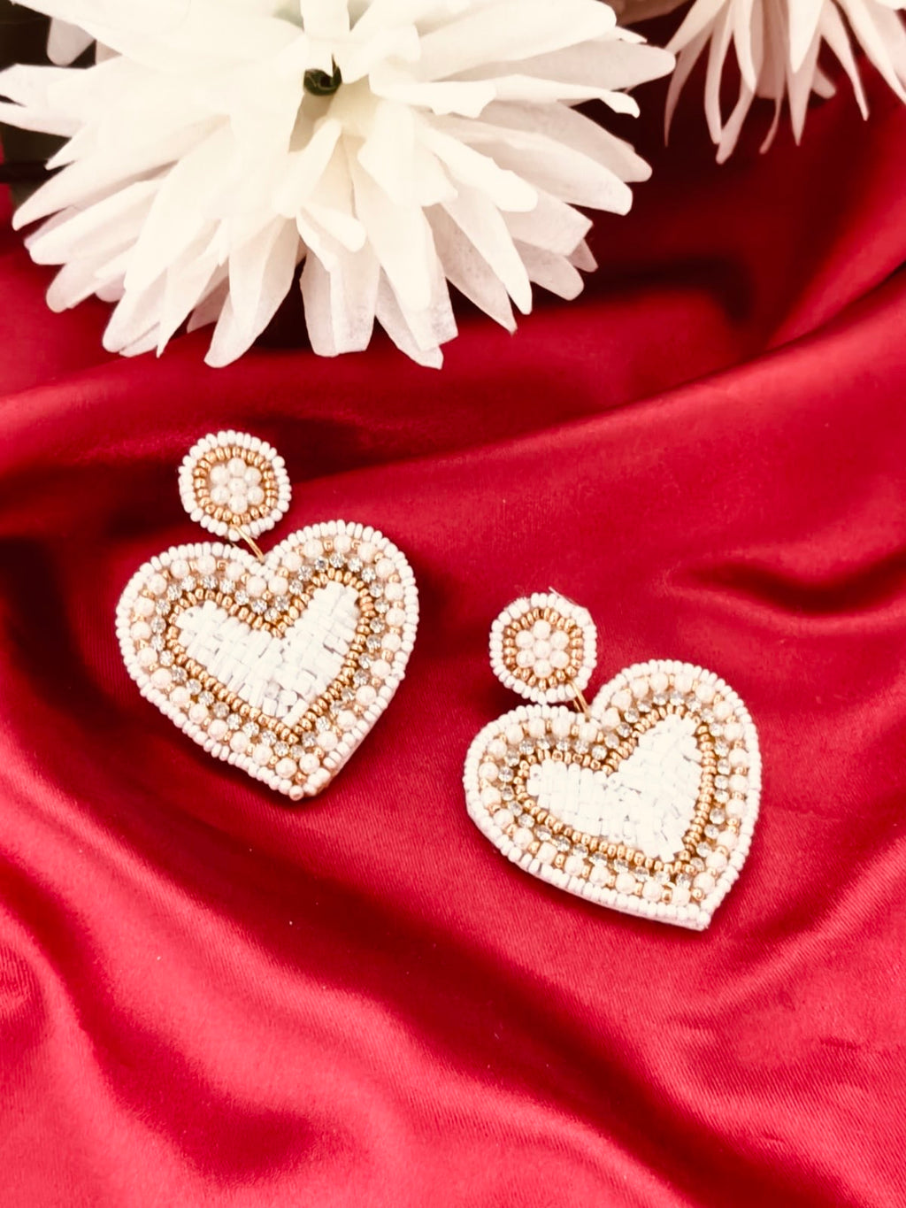 Handmade Beaded Heart Statement Earrings