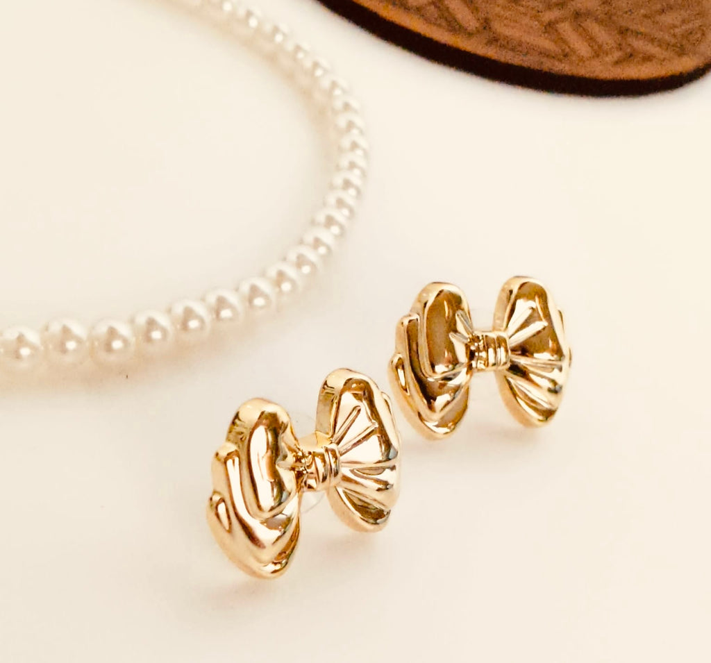Gold-Plated Plumpy Bow Stud Earrings