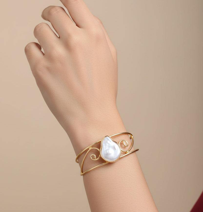 Pearl And Brass Handmade Bracelet